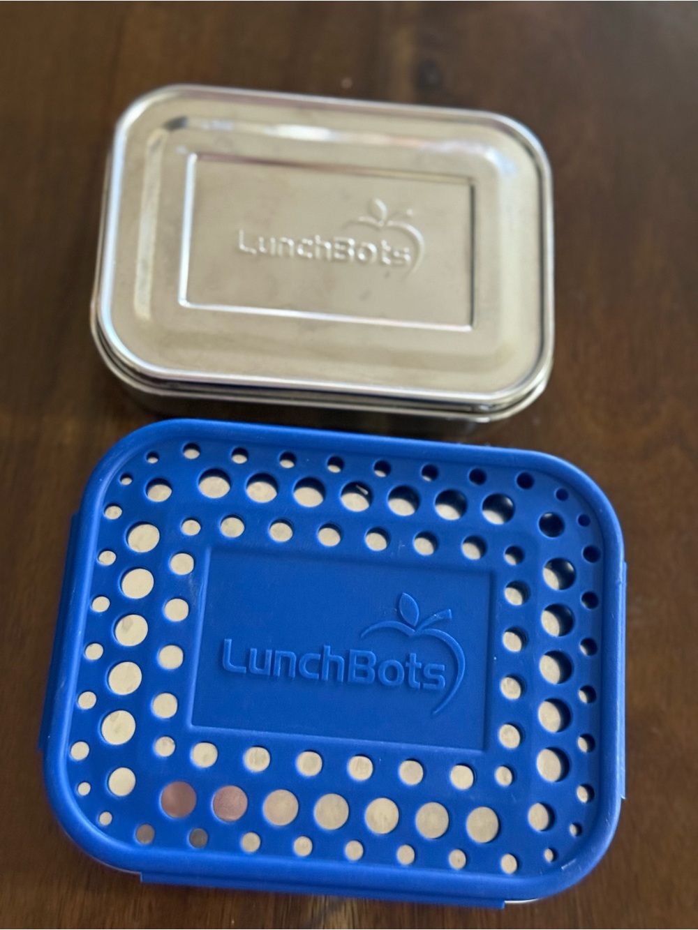 LunchBots Bento Box Stainless Steel Blue Snap Lid